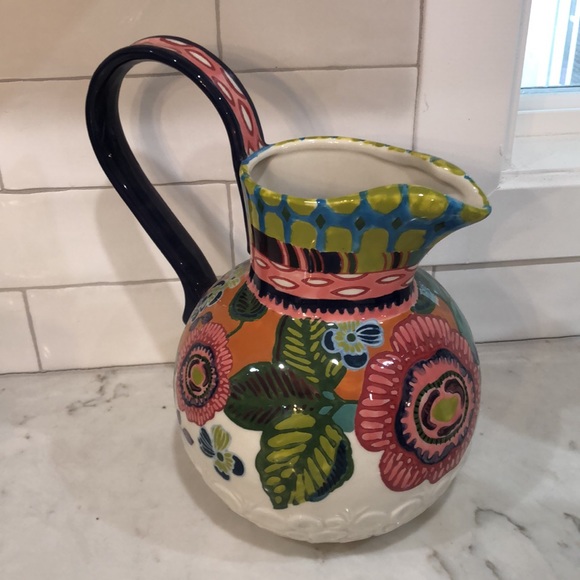 RARE Anthropologie Amazon Dreams Ceramic Pitcher - Picture 3 of 7